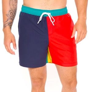 NWT 90’s Colorblock Swim Trunks Navy/Red Size L